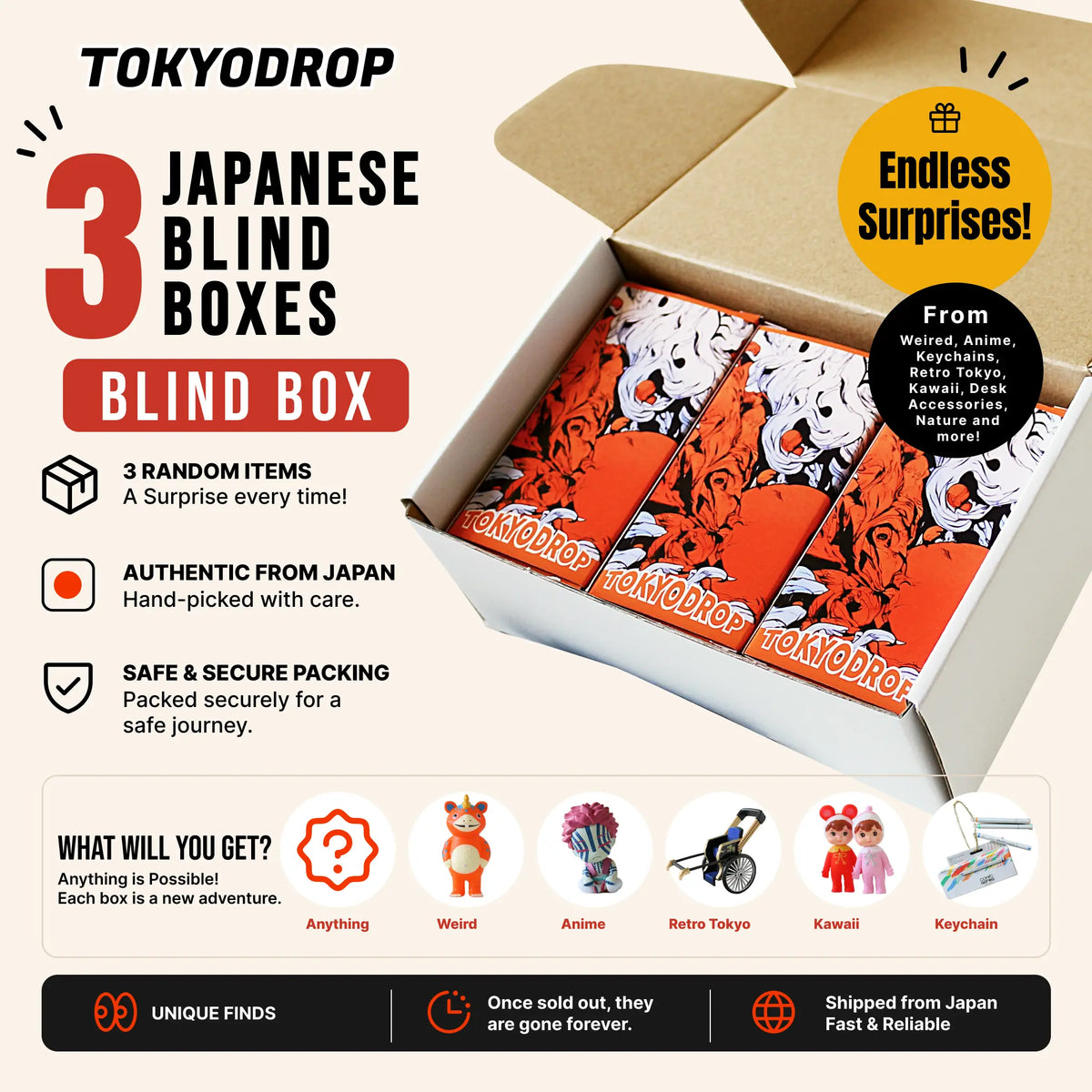 TOKYODROP: Authentic Japanese Blind Box (3-Pack)
