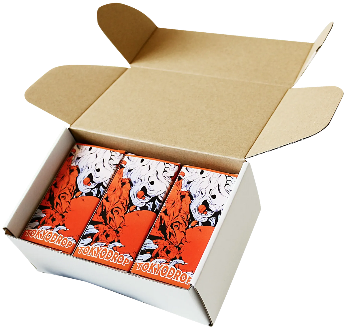 TOKYODROP outer shipping box open with three surprise boxes